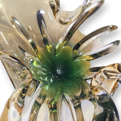 Murano Vintage Amber Champagne And Green Glass Bowl - Amber/Green