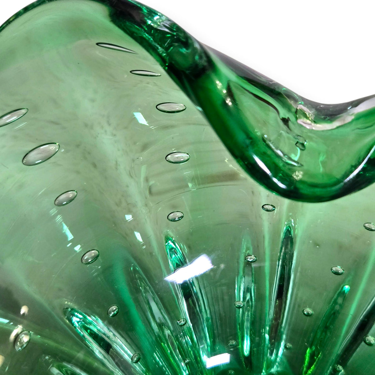 Murano Vintage Emerald Green Glass Bowl - Green