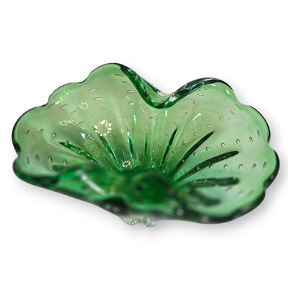 Murano Vintage Emerald Green Glass Bowl - Green