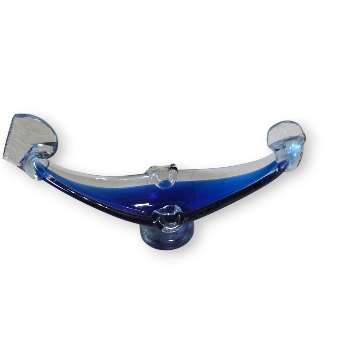 Murano Vintage Three Blue Glass Gondola Ashtrays - Blue