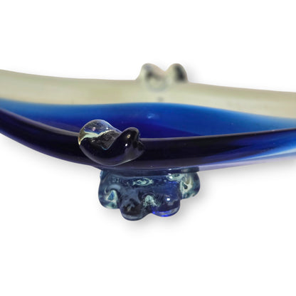 Murano Vintage Three Blue Glass Gondola Ashtrays - Blue
