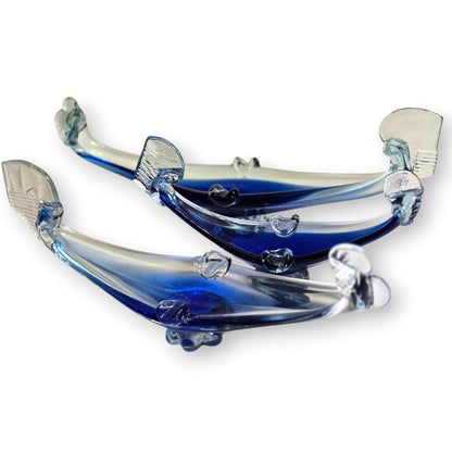Murano Vintage Three Blue Glass Gondola Ashtrays - Blue