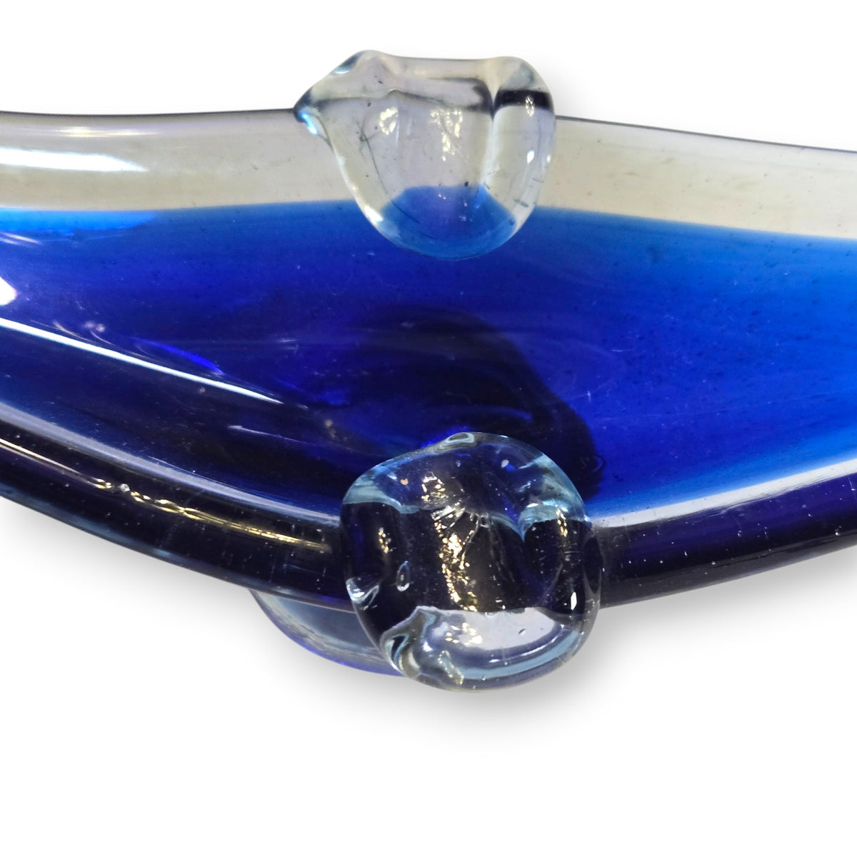 Murano Vintage Three Blue Glass Gondola Ashtrays - Blue
