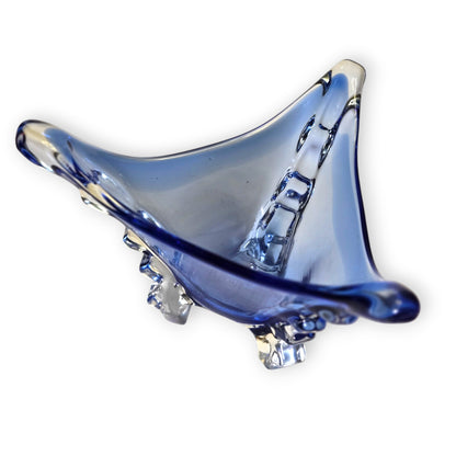Vintage Mid Century Blue Art Glass Centrepiece Bowl - Blue