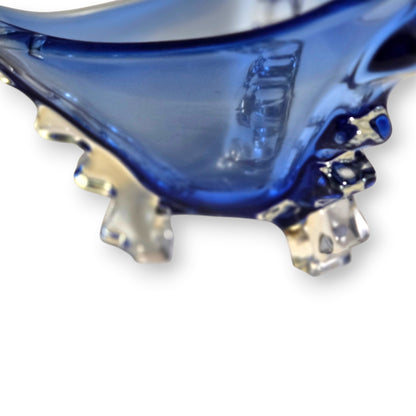 Vintage Mid Century Blue Art Glass Centrepiece Bowl - Blue