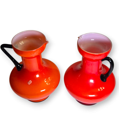 Empoli Vintage Orange And Black Glass Jugs - Orange/Black