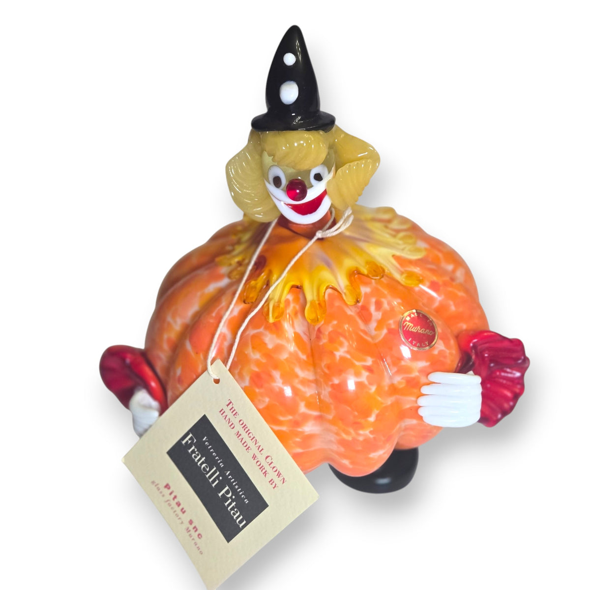 Fratelli Pitau Murano Orange Pumpkin Glass Clown - Orange