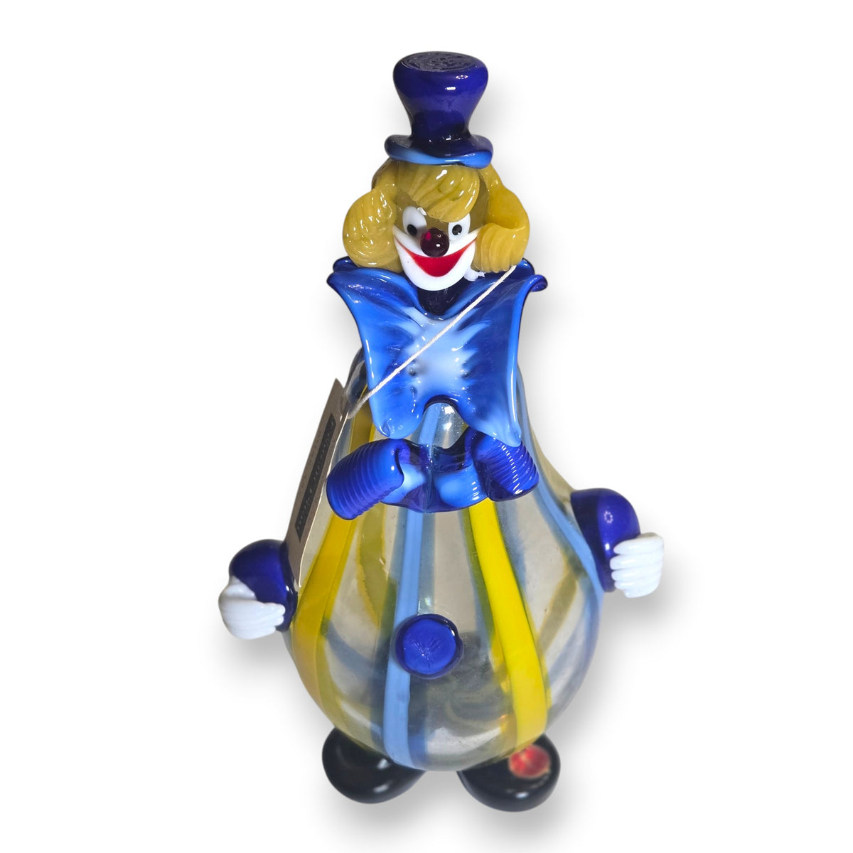 Fratelli Pitau Murano Vintage Blue And Yellow Striped Glass Clown - Blue/Yellow