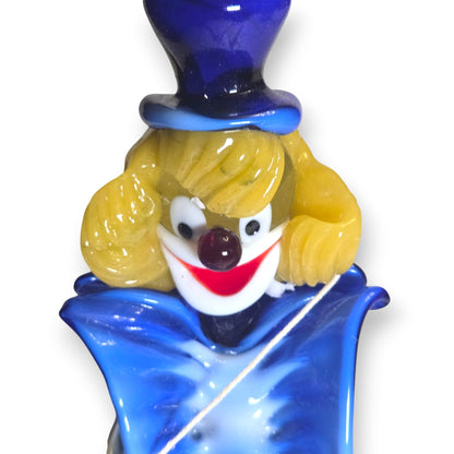 Fratelli Pitau Murano Vintage Blue And Yellow Striped Glass Clown - Blue/Yellow