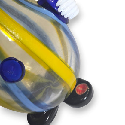 Fratelli Pitau Murano Vintage Blue And Yellow Striped Glass Clown - Blue/Yellow