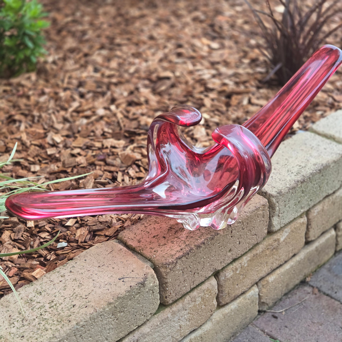 Murano Vintage Cranberry Rose Red Glass Centrepiece Bowl - Red