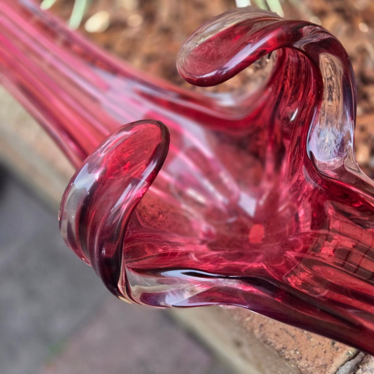 Murano Vintage Cranberry Rose Red Glass Centrepiece Bowl - Red