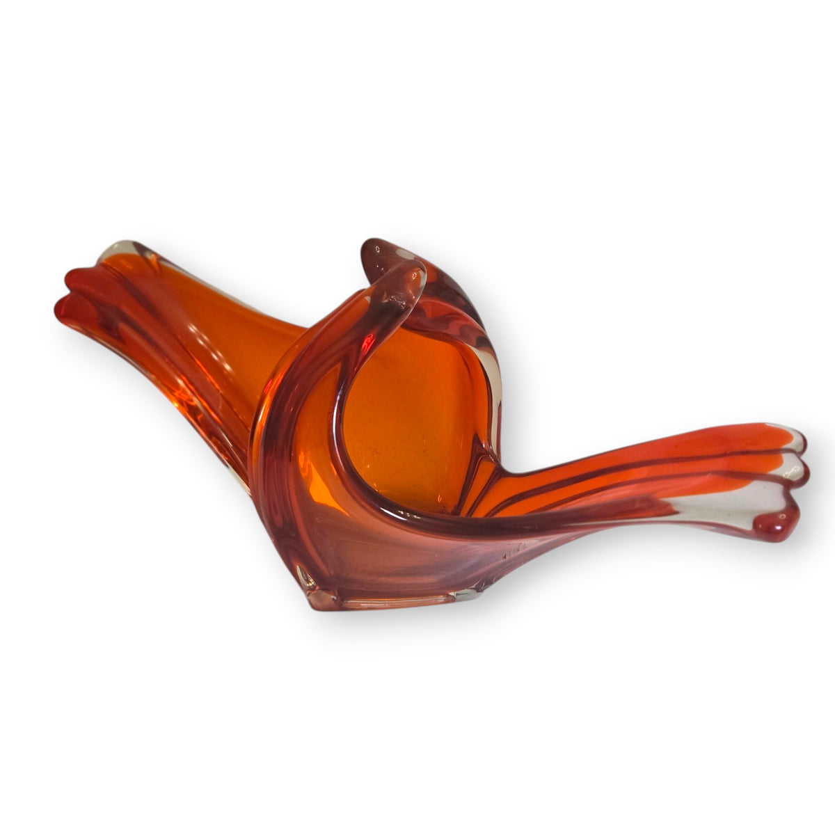 Murano Vintage Orange Glass Centrepiece Bowl - Orange