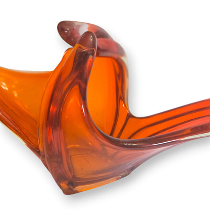 Murano Vintage Orange Glass Centrepiece Bowl - Orange