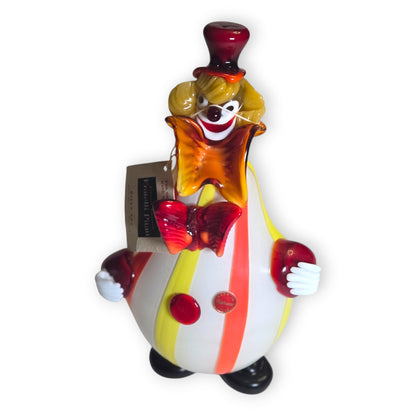 Fratelli Pitau Murano Orange, Yellow And White Striped Glass Clown - Multi