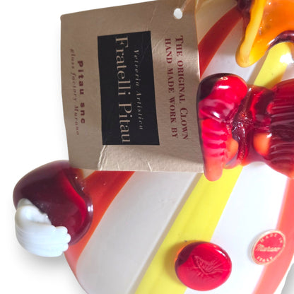 Fratelli Pitau Murano Orange, Yellow And White Striped Glass Clown - Multi