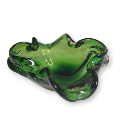 Murano Vintage Green Bullicante Glass Bowl - Green