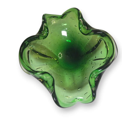 Murano Vintage Green Bullicante Glass Bowl - Green
