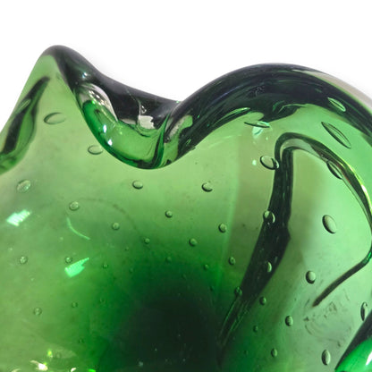 Murano Vintage Green Bullicante Glass Bowl - Green