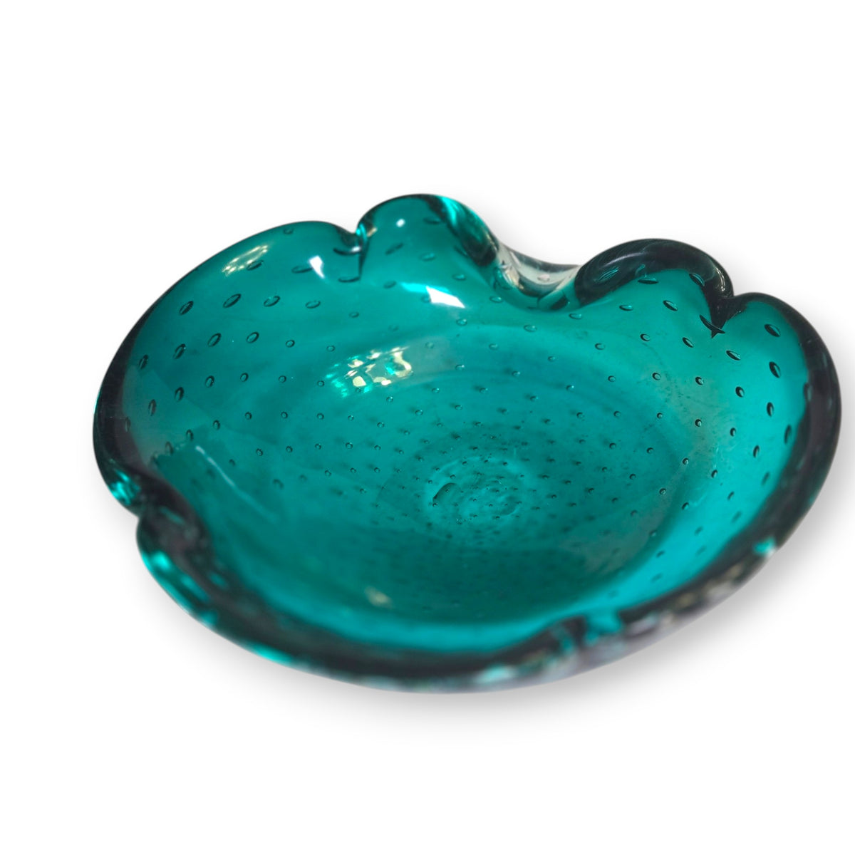 Murano Vintage Turquoise Teal Blue Bullicante Glass Bowl - Turquoise Blue