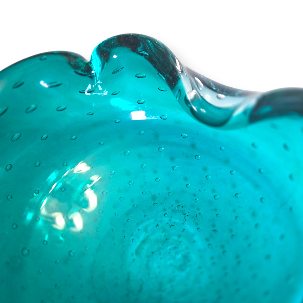 Murano Vintage Turquoise Teal Blue Bullicante Glass Bowl - Turquoise Blue