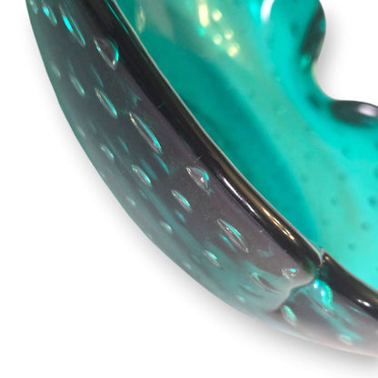 Murano Vintage Turquoise Teal Blue Bullicante Glass Bowl - Turquoise Blue