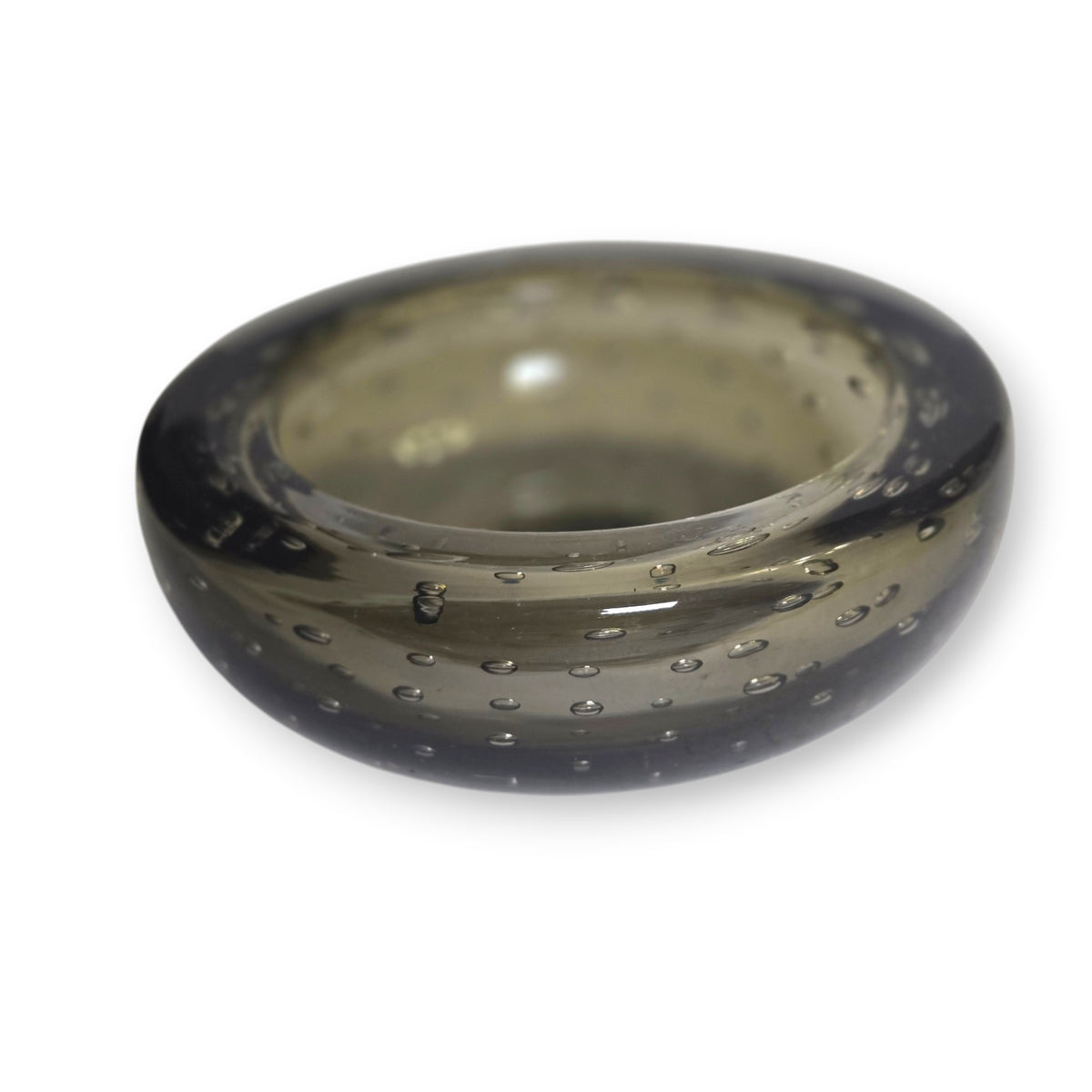 Murano Vintage Smoky Grey Charcoal Bullicante Glass Bowl Ashtray - Smokey Grey