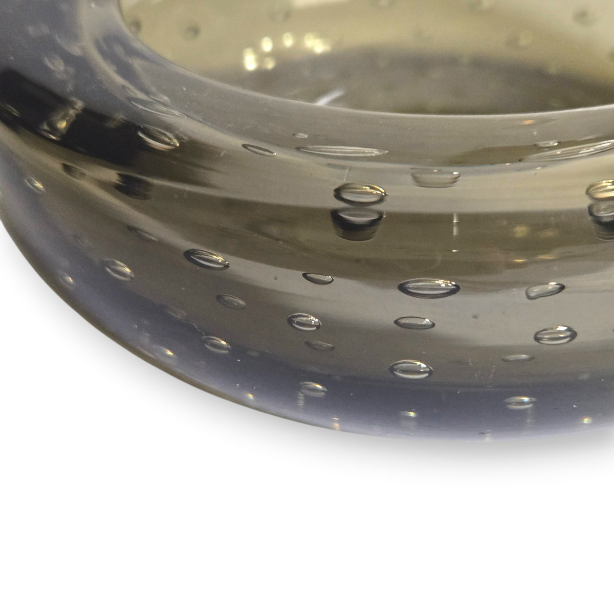 Murano Vintage Smoky Grey Charcoal Bullicante Glass Bowl Ashtray - Smokey Grey