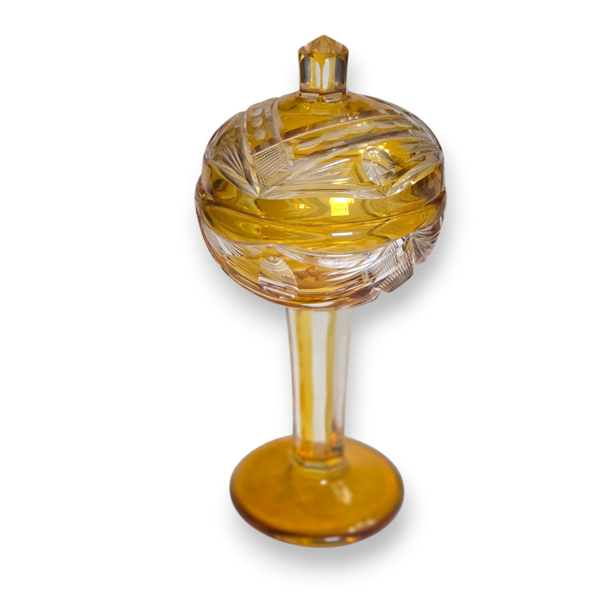 Bohemian Czech Honey Amber Crystal Lidded Goblet - Honey Amber