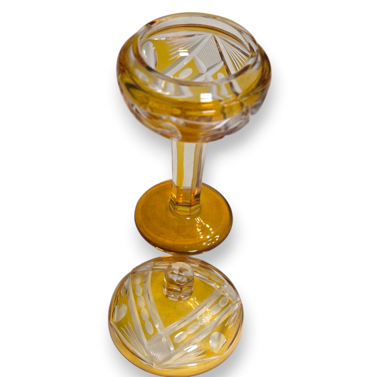 Bohemian Czech Honey Amber Crystal Lidded Goblet - Honey Amber