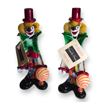 Fratelli Pitau Murano Vintage Multicolour Glass Clowns With Ball - Multi