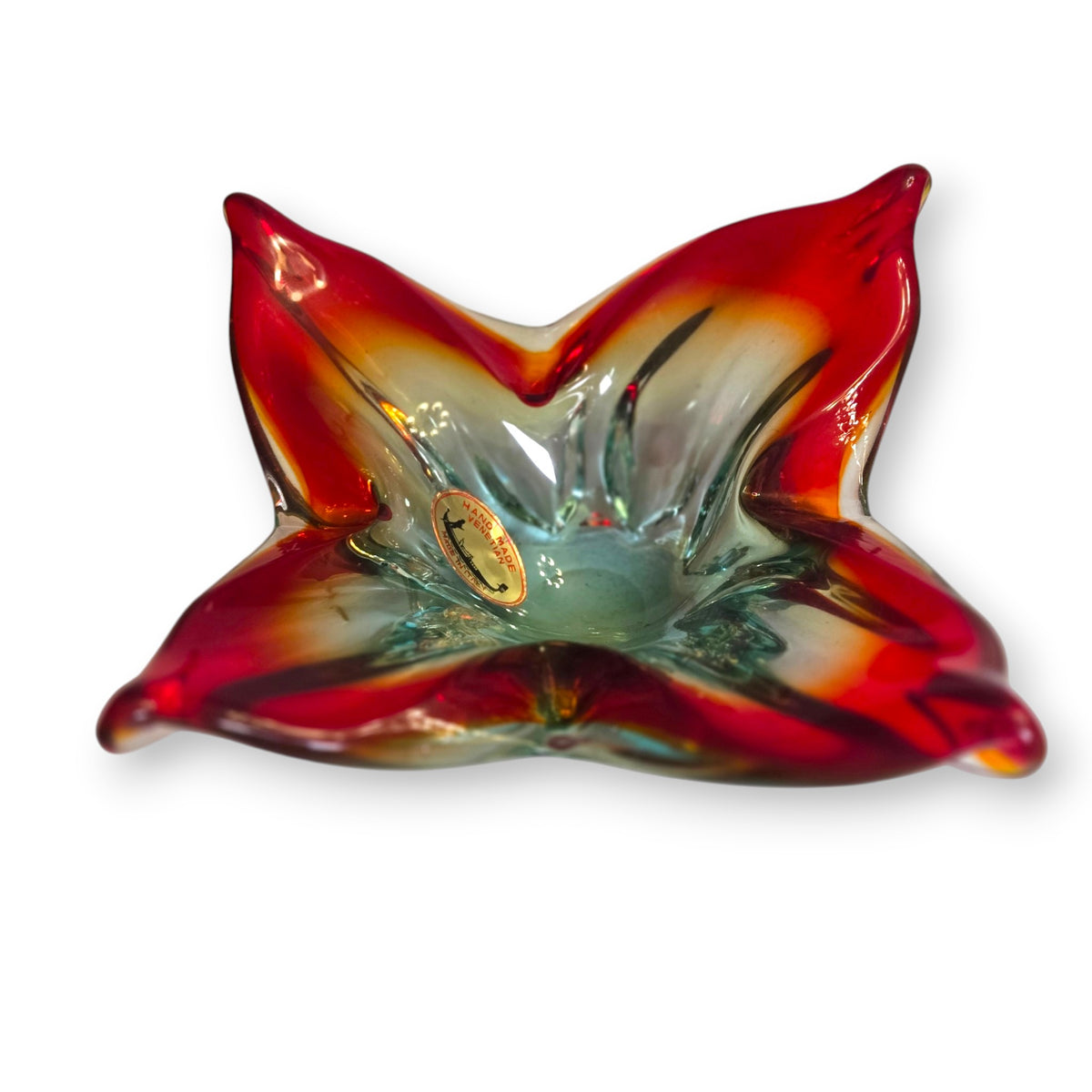 Murano Vintage Ruby Red And Amber Glass Bowl - Red/Amber