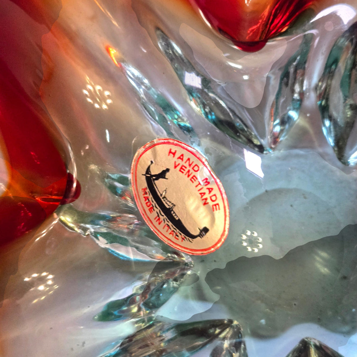 Murano Vintage Ruby Red And Amber Glass Bowl - Red/Amber