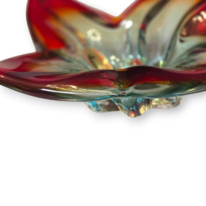 Murano Vintage Ruby Red And Amber Glass Bowl - Red/Amber