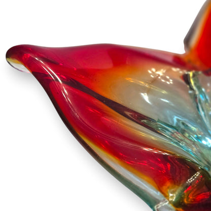 Murano Vintage Ruby Red And Amber Glass Bowl - Red/Amber