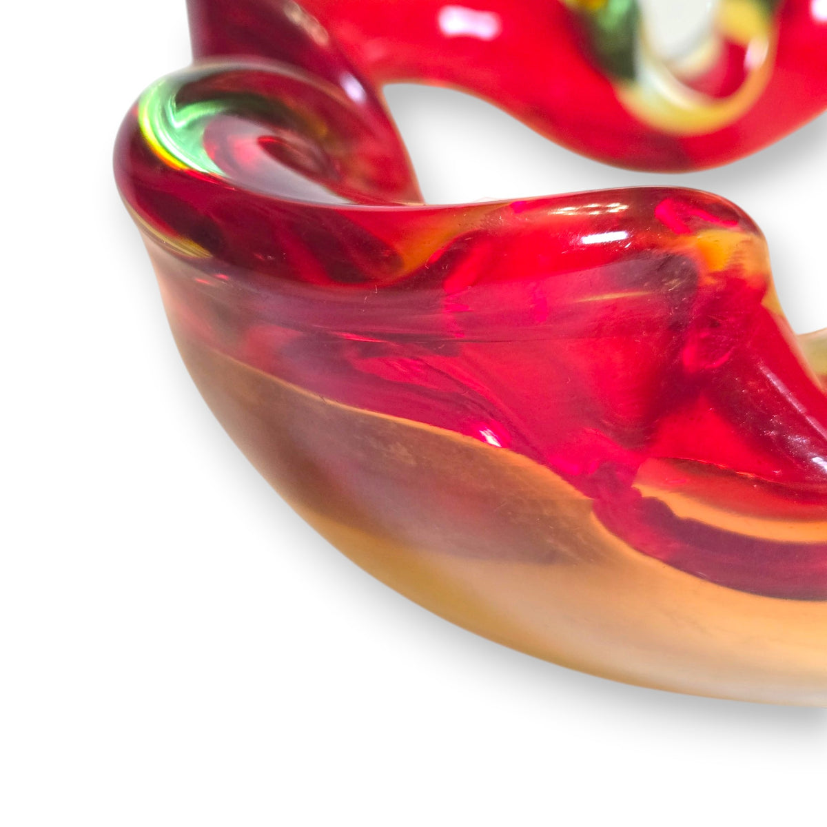 Murano Ruby Red And Subtle Green And Amber Glass Ashtray Bowl - Red/Green