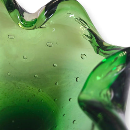 Murano Vintage Green Glass Bullicante Ashtray Bowl - Green