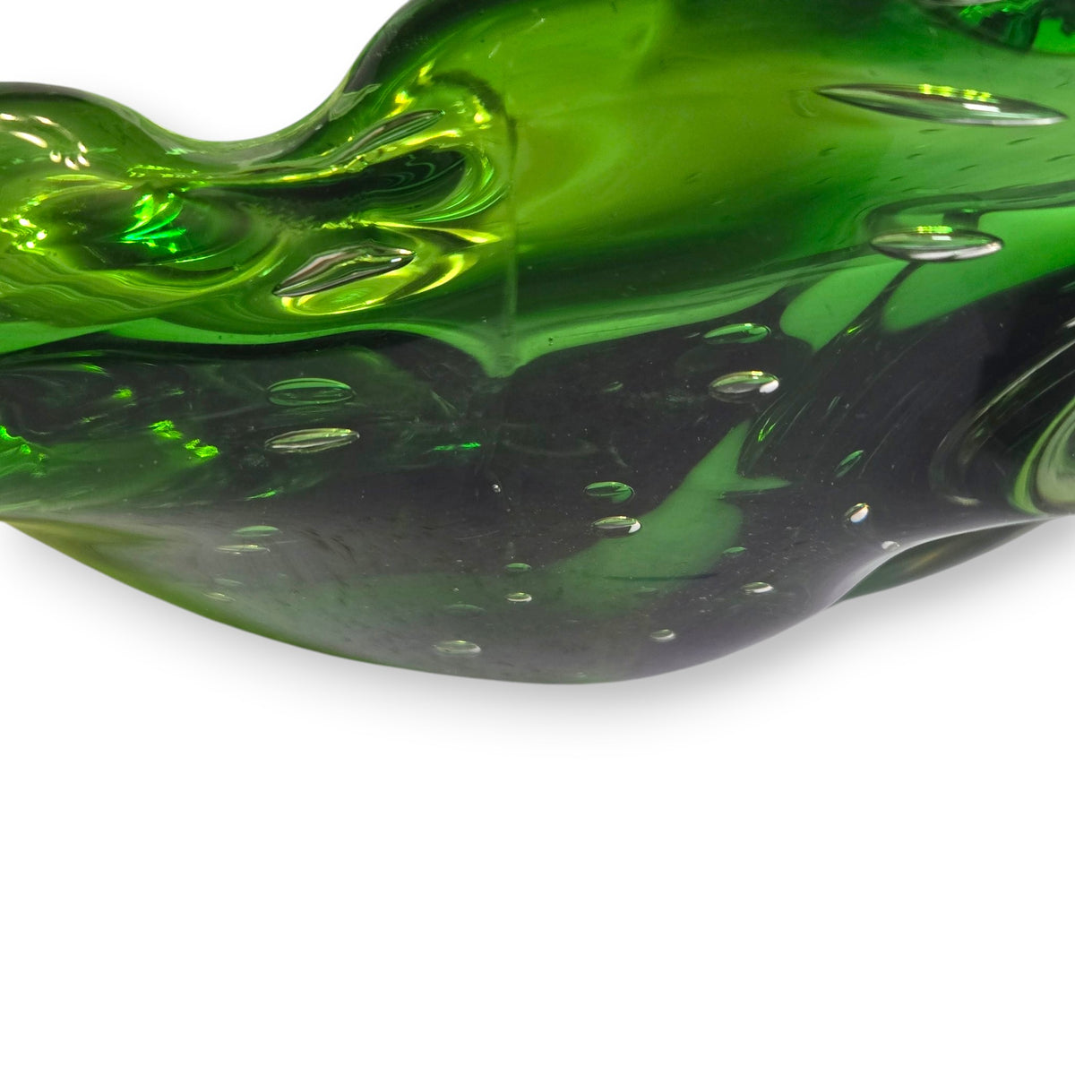Murano Vintage Green Glass Bullicante Ashtray Bowl - Green