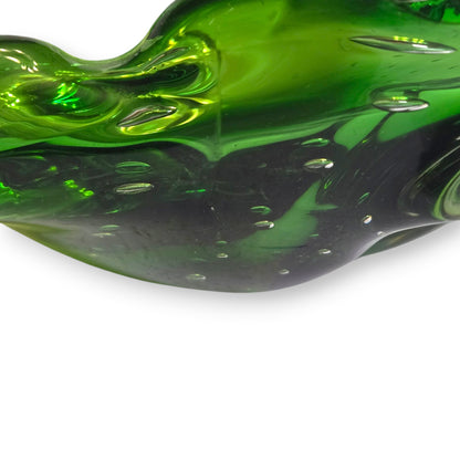 Murano Vintage Green Glass Bullicante Ashtray Bowl - Green