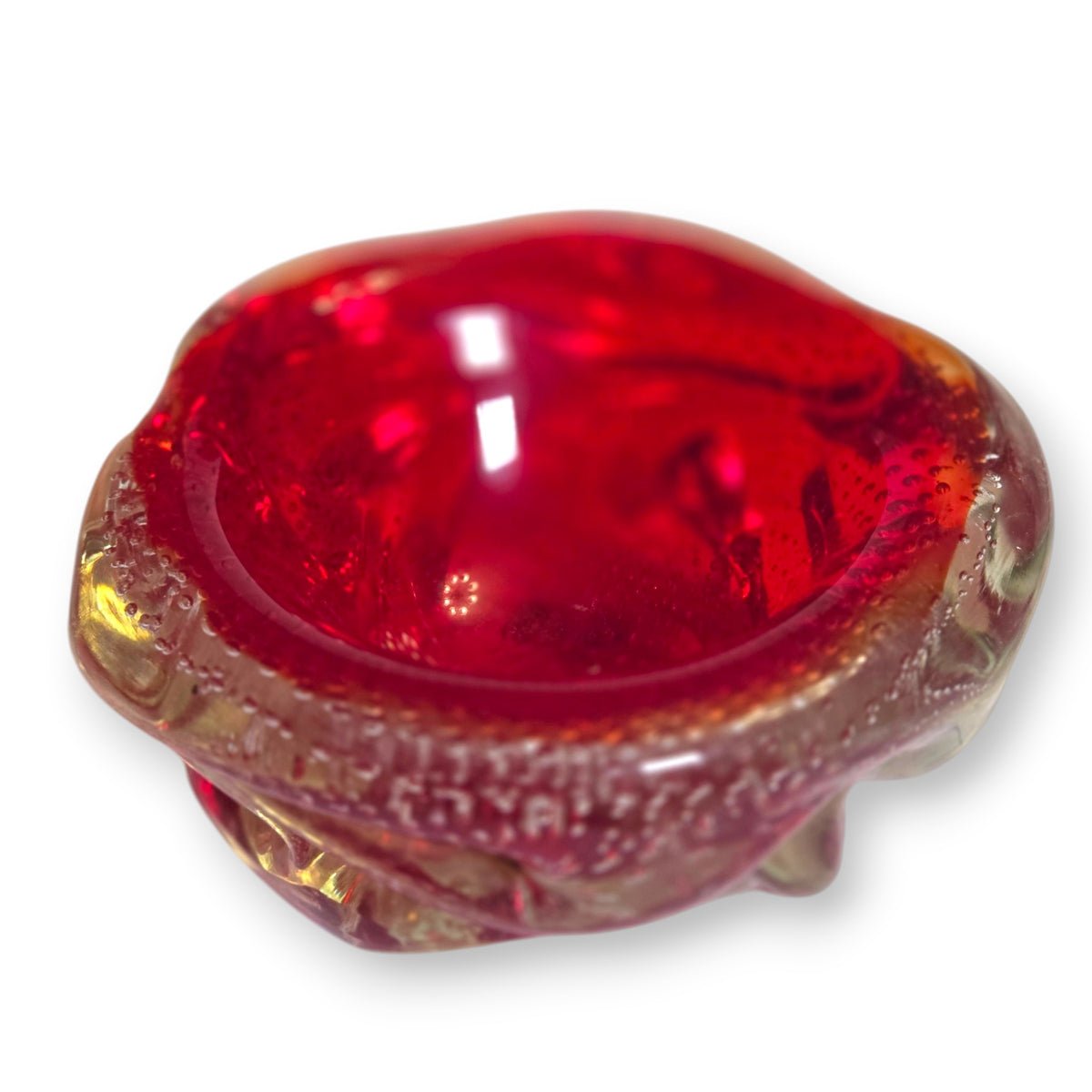 Murano Vintage Ruby Red Bullicante Glass Ashtray Bowl - Ruby Red