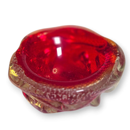 Murano Vintage Ruby Red Bullicante Glass Ashtray Bowl - Ruby Red