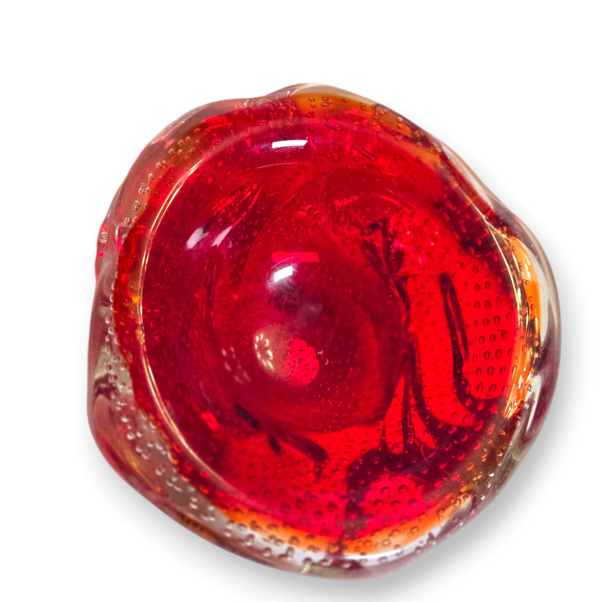 Murano Vintage Ruby Red Bullicante Glass Ashtray Bowl - Ruby Red