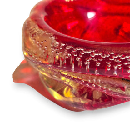 Murano Vintage Ruby Red Bullicante Glass Ashtray Bowl - Ruby Red
