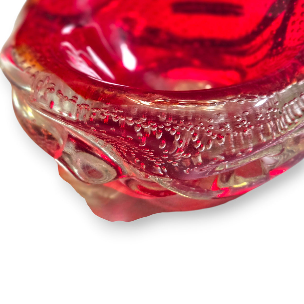 Murano Vintage Ruby Red Bullicante Glass Ashtray Bowl - Ruby Red