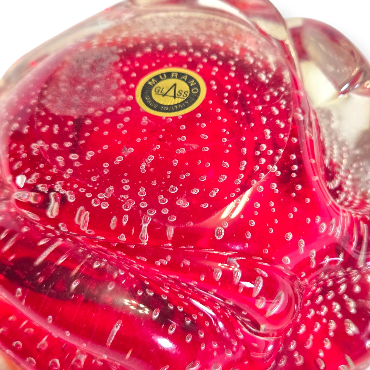 Murano Vintage Ruby Red Bullicante Glass Ashtray Bowl - Ruby Red
