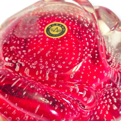 Murano Vintage Ruby Red Bullicante Glass Ashtray Bowl - Ruby Red