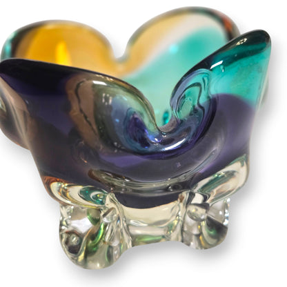 Murano Vintage Turquoise Amethyst And Amber Colour Glass Bowl - Turquoise Blue