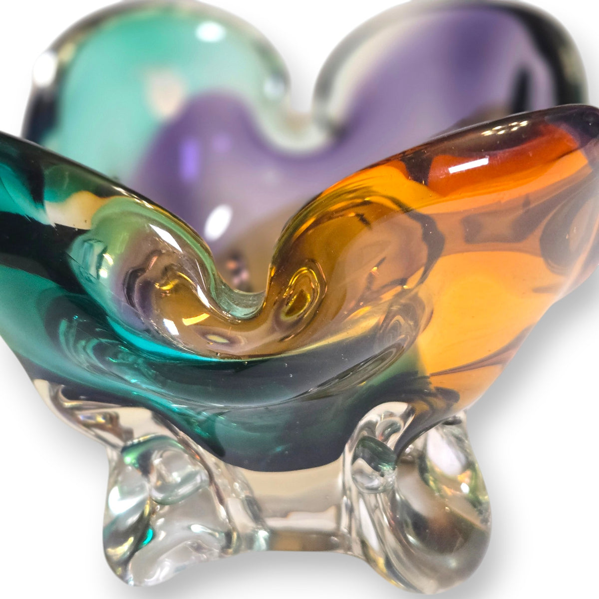 Murano Vintage Turquoise Amethyst And Amber Colour Glass Bowl - Turquoise Blue