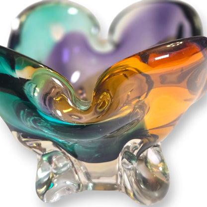 Murano Vintage Turquoise Amethyst And Amber Colour Glass Bowl - Turquoise Blue