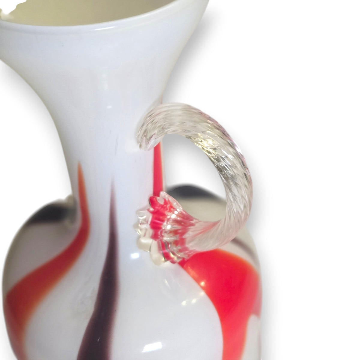 Empoli Vintage Striped Orange And Burgundy Glass Jug - Orange/Burgundy